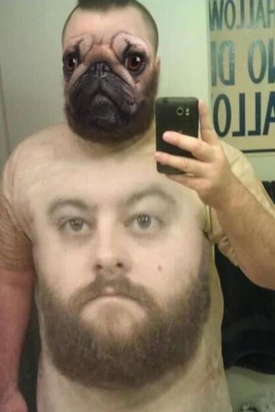 Snowでtシャツの犬と顔交換しちゃった パグへのボケ ボケて Bokete