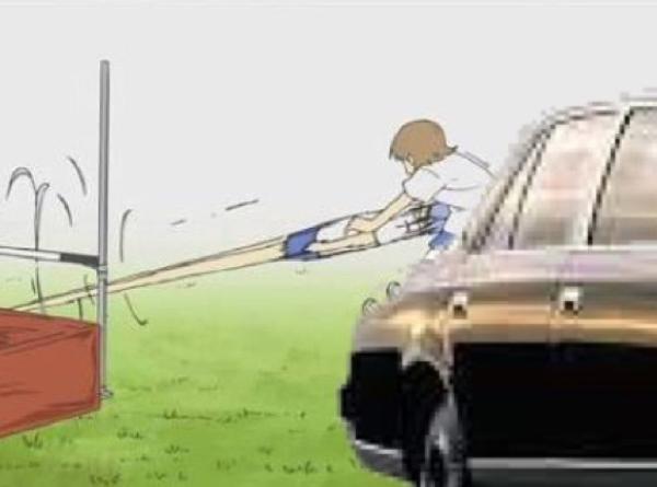 不幸にも黒塗りの高級車に追突してしまいそうな後輩と体を張ってそれを阻止する先輩 写真で一言ボケて(bokete) ボケて